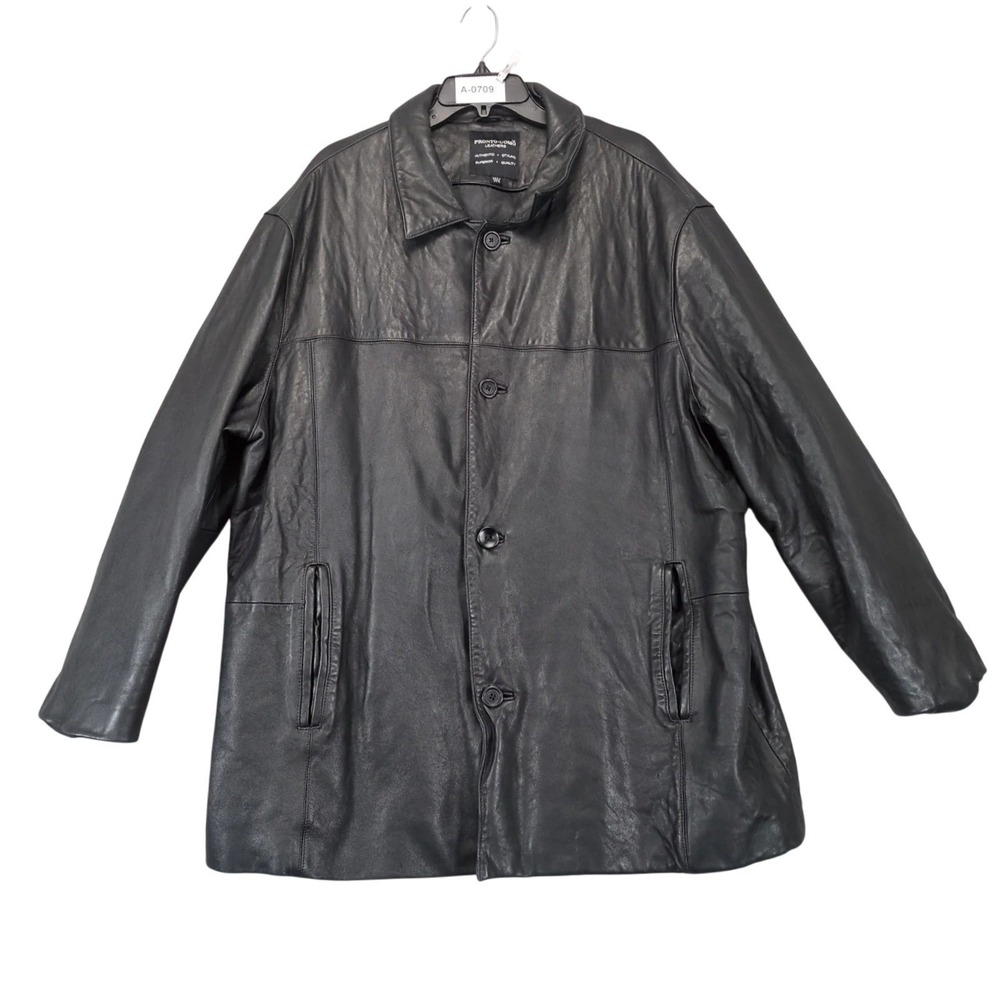 Pronto Uomo Black Lambskin Leather Car Coat Mens 3XL Full Zip & Button Urban Y2K